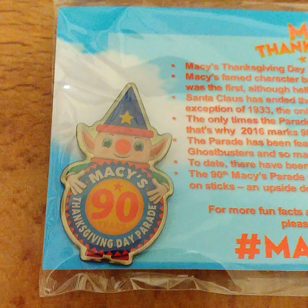 Rare 90th Macy's Day parade pin.